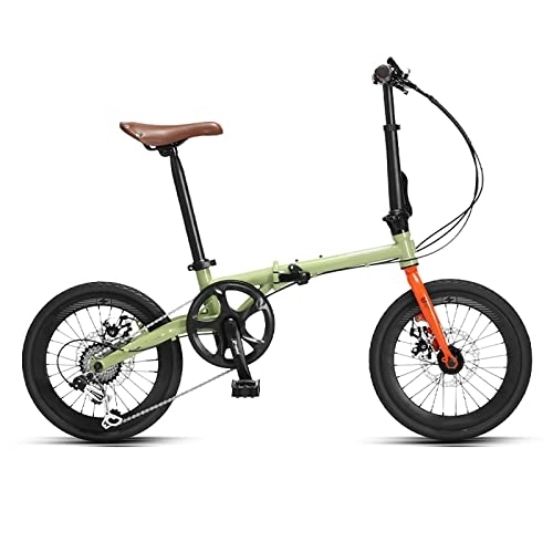 Falträder : Faltrad Faltrad mit 7-Gang-Shimano-Schaltung 16-Zoll-leicht faltbares City-Fahrrad mit Scheibenbremse, 16 * 1-3 / 8-Reifen, Youth Green