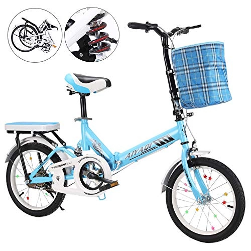 Falträder : Faltrad für Erwachsene Frauen Männer, Gepäckträger hinten, vordere und hintere Kotflügel, leicht faltbares City-Fahrrad 20-Zoll-Räder aus Aluminium, Blau