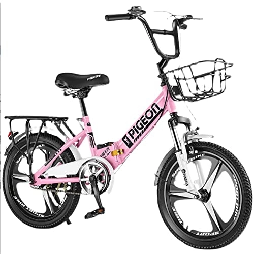 Falträder : Faltrad für Erwachsene, Männer, Frauen, Mini-Kompakt-Faltrad für Studenten, Büroangestellte, Urban, Klapprahmen aus hochfestem Stahl mit Rücksitz und Korb (Größe: 18 Zoll, Farbe: Pink)