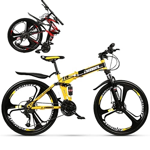 Falträder : Faltrad-Klapprad für Erwachsene Discbremse Faltfahrrad-Herren-Damen Kettenschaltung Folding City Bike Rahmen Aus Kohlenstoffstahl, Yellow / 3, 21
