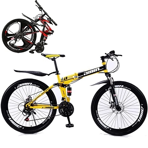 Falträder : Faltrad-Klapprad für Erwachsene Discbremse Faltfahrrad-Herren-Damen Kettenschaltung Folding City Bike Rahmen Aus Kohlenstoffstahl, Yellow / Spokes, 21