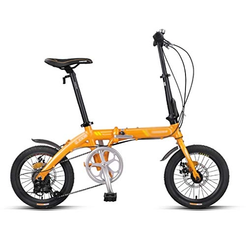Falträder : Fitnessbikes Klapprad Ultra Light Aluminiumlegierung-Fahrrad 16 Zoll Student Fahrrad Variable Speed Fahrrad 7-Gang (Color : Orange, Size : 16 inches)