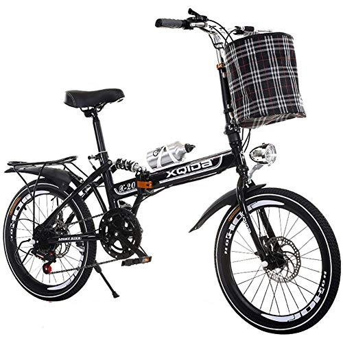 Falträder : FJW Unisex Gefedertes Fahrrad 20 Zoll 6 Geschwindigkeit Shimano-Übertragung Doppelscheibenbremse Kohlenstoffreicher Stahl Student Kind Pendlerstadt Fahrrad, Black