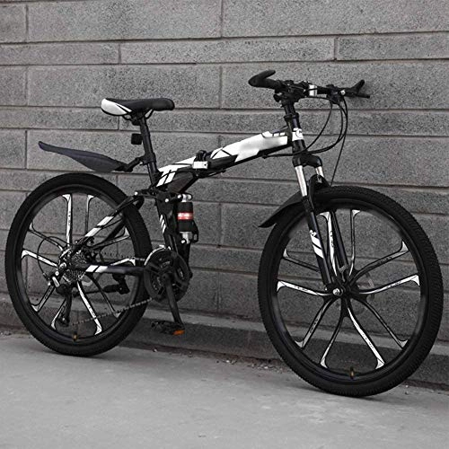 Falträder : FLJMR 26-Zoll-Mountainbike-Klappräder, 27-Gang-Kompaktklapp-Pendler-Doppelscheibenbremse mit Vollfederung, Offroad-Fahrräder mit Variabler Geschwindigkeit für Männer und Frauen, Schwarz
