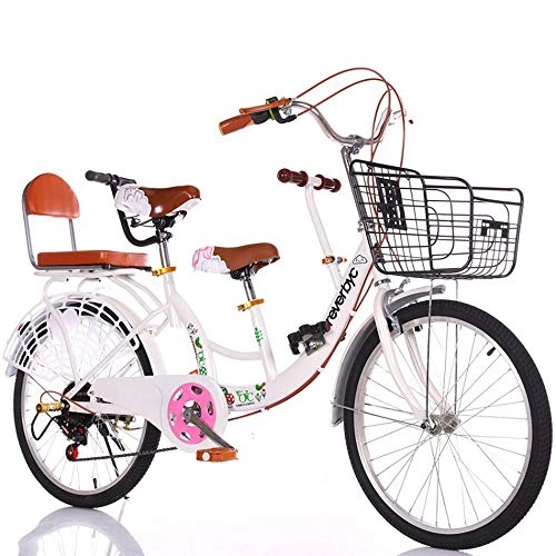 Falträder : FLYFO Zwei-Personen-Eltern-Kind-Fahrrad, 22-Zoll-Mutter-Kind-Fahrrad, 2 Männer Und Frauen-Stil Mutter-Kind-Fahrräder, Reise-Tandem-Fahrrad Nehmen, Weiß
