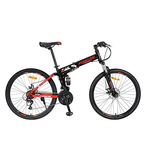 Falträder : FNCUR 24-Gang-Fahrrad 26 "Folding Mountain Bike Doppelscheibenbremse Soft-Schwanz-Rahmen Mnnliche Und Weibliche Studenten Fahrrad Erwachsener Gelndewagen (Color : Black red)