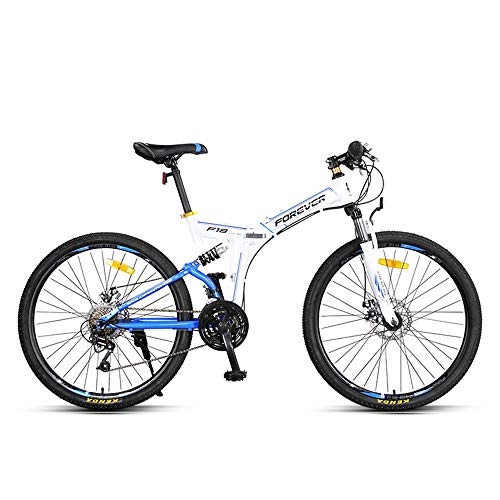 Falträder : FNCUR 24-Gang-Fahrrad 26 "Folding Mountain Bike Doppelscheibenbremsen for Mnner Und Frauen Freizeitfahrzeuge (Color : White Blue)