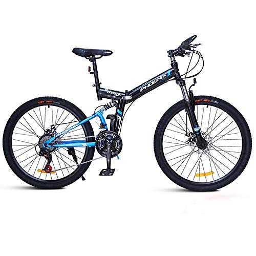 Falträder : FNCUR 26" 24-Gang-Folding Mountain Bike for Erwachsene High Carbon Stahl Folding Dmpfende-Rahmen-Blau / Rot (Color : Black Blue)