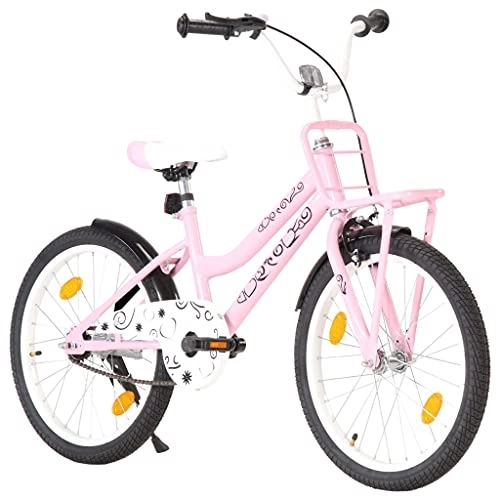 Falträder : Gecheer Kinderfahrrad mit Frontgepäckträger, Höhenverstellbarer Kinderrad Fahrrad für Kinder Mädchen 20 Zoll Rosa und Schwarz