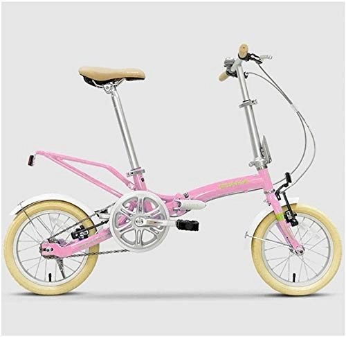 Falträder : GJZM Mountainbikes Mini Falträder 14 Zoll Erwachsene Frauen Single Speed​Faltbares Fahrrad Leichtes tragbares Super Compact Urban Commuter Fahrrad Weiß-Pink