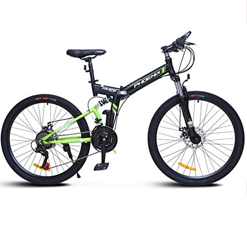 Falträder : GPAN 26 Zoll Mountainbikes Fahrrad MTB mit Scheibenbremse, 24 Gang-Schaltung, Damen / Jungen Mountainbike Vollfederung, Green