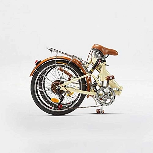 Falträder : GUOE-YKGM Klappräder Damenrad 6 Geschwindigkeits-20-Zoll-Räder Faltrad Doppelscheibenbremse Fahrräder for Erwachsene Teens Drahtkorb, Brown Grip