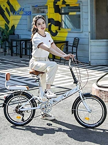 Falträder : GUOE-YKGM Klappräder Tragbare Stadt Faltrad for Frauen Hybrid Bikes Compact Fahrrad Urban Commuter 20 Zoll 6 Gang - Gefaltete Innerhalb Von 15 Sekunden
