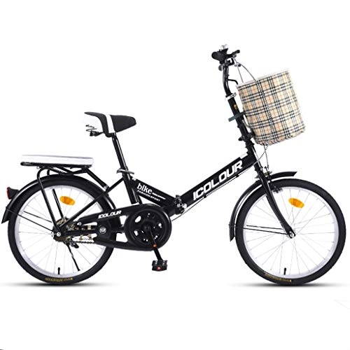Falträder : GWM Bewegliche Faltbare Fahrrad Moderne Stahlrahmen Erwachsener Sthdent Urban Commuter City School Bike mit Korb Black-AF05M (Size : Large)