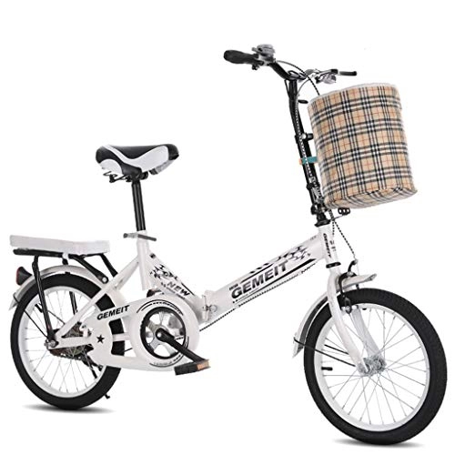 Falträder : GWM Beweglicher Faltbare Fahrrad-Weiß Moderner Rahmen Urban Commuter City Bike mit Korb (Size : Wheel Diameter40cm)