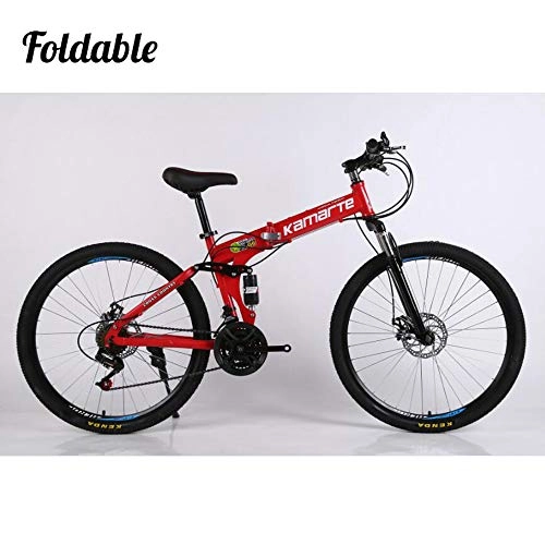 Falträder : GWSPORT Faltrad 21 Geschwindigkeit Mountainbike leichte, tragbare Stodmpfung Fahrrad Unisex fr Erwachsene und Kinder, Rot, 24inch