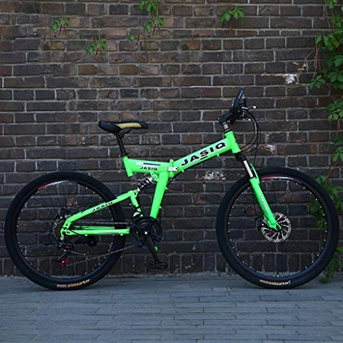 Falträder : GXQZCL-1 Mountainbike, Fahrrder, 26inch Mountainbike, Folding Hardtail Bike, Carbon-Stahlrahmen, Vollfederung und Doppelscheibenbremse, 21 Geschwindigkeit MTB Bike (Color : Green)