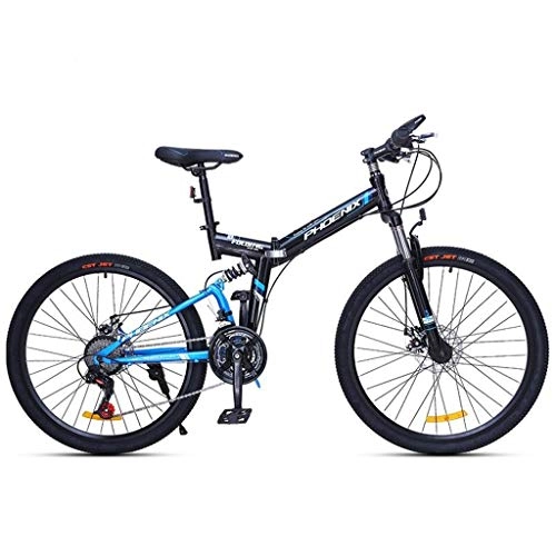 Falträder : GXQZCL-1 Mountainbike, Fahrrder, Mountainbike, Stahlrahmen Folding Mountain Fahrrder, Doppelaufhebung und Dual Disc Brake, 24inch / 26inch Rder MTB Bike (Color : Black+Blue, Size : 24inch)