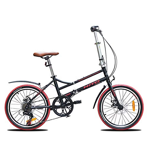 Falträder : GYNFJK 20-Zoll-Doppelrohr-Faltrad Scheibenbremse tragbares mnnliche und weibliche Erwachsene Rennrad Leichte Fahrrder bequem und haltbar, Black
