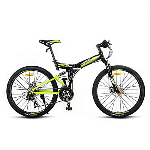 Falträder : GYNFJK 26-Zoll-Folding Mountain Fahrrad Portable Unisex Doppeldämpfungs 27 Geschwindigkeit Scheibenbremsen Fahrrads, Green