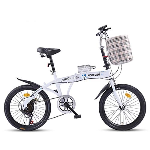 Falträder : GYNFJK Unisex Faltrad Leicht Erwachsene Portable 20-Zoll mit Variabler Geschwindigkeit Mini-Student Fahrrad Faltbare Rahmen Sicher und langlebig, White