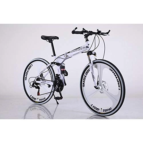 Falträder : Hadishi 26 Zoll Faltrad Stoßdämpfungsgeschwindigkeit, Mountainbike Geländegängig rutschfeste Reifen Fahrrad Für Erwachsene-Variabler Geschwindigkeit, Weiß