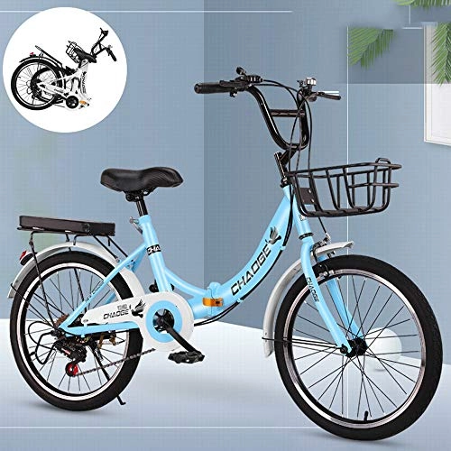 Falträder : HLGQ Folding Fahrrad, 24" Rad-Straßen-Fahrrad Für Männer Frauen, Mit Schnellen Drehzahlwechsel-Dämpfungssystem, Für Ordinary Rennrad-, Blau