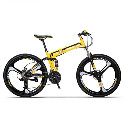 Falträder : HLMIN Klappfahrrad 26 Zoll Folding Mountainbike 27 Geschwindigkeit Vollfederung Fahrrad Doppelscheibenbremse MTB (Color : Yellow, Size : 27Speed)
