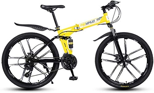 Falträder : Hochwertig 21 Geschwindigkeit Klapprad Mountainbike Ideal for Schule und Arbeit High Carbon Stahl Bikes mit Dual-Scheibenbremsen und Stoßdämpfer, Schwarz (Color : Yellow)