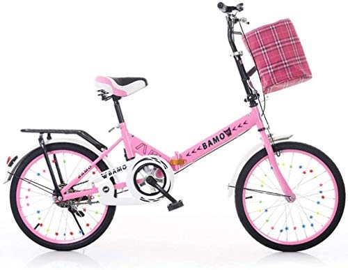 Falträder : Hochwertig Unisex Erwachsene Kinder Faltrad Folding City Bike Klapprad Ideal for Stadt und tägliche Fahrten mit Leinwand Korb und Luftpumpe for Schule und Arbeit (Color : Pink)