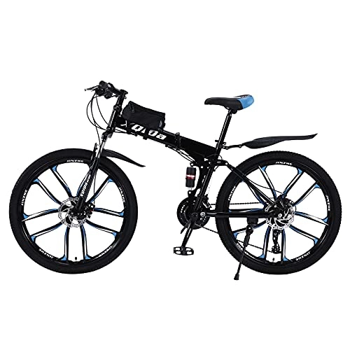 Falträder : Hohe Qualität 26 Zoll Klapprad Alufelgen Klapprad 26 Zoll Quick-Foldfahrrad für Erwachsene Vollgefedert Rahmen mit Fahrradtasche
