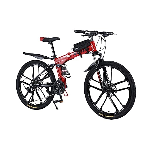 Falträder : Hohe Qualität Klapprad 27 Speed Alufelgen 26 Zoll Fahrrad Herren Herrenrad Vollgefedert Rahmen mit Fahrradtasche