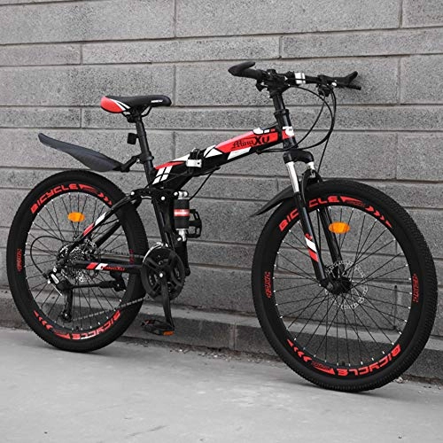 Falträder : HUWAI Mountain Bike für Männer und Frauen, Outroad Mountainbike, im Freien Faltbare Leichter 27 Gang Getriebe Doppelscheibenbremse Fahrrad Medium Hochfeste Stahlrahmen, Rot, 26 inches