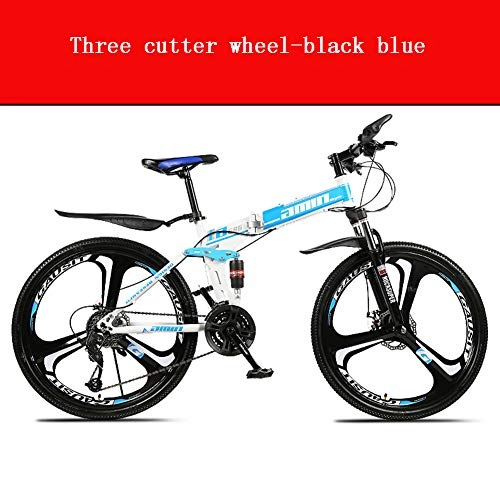 Falträder : Huwai Mountainbike, Aluminium-Rahmen Fahrrad-Gabel Federung 3 Speichen-Räder Doppelaufhebung Faltrad 24 / 27 Geschwindigkeit MTB Outdoor Radfahren, Blau, 24 Speed