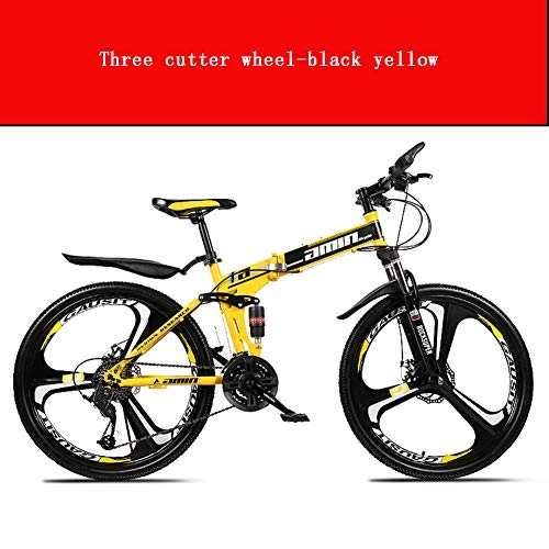 Falträder : Huwai Mountainbike, Aluminium-Rahmen Fahrrad-Gabel Federung 3 Speichen-Räder Doppelaufhebung Faltrad 24 / 27 Geschwindigkeit MTB Outdoor Radfahren, Gelb, 24 Speed
