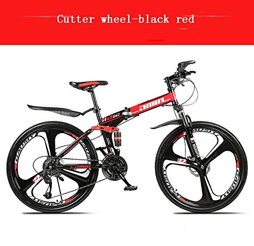 Falträder : Huwai Mountainbike, Aluminium-Rahmen Fahrrad-Gabel Federung 3 Speichen-Räder Doppelaufhebung Faltrad 24 / 27 Geschwindigkeit MTB Outdoor Radfahren, Rot, 24 Speed