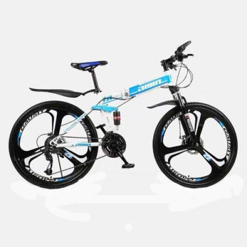 Falträder : Hxx Mountainbike, 24"Doppelscheibenbremse Fahrrad Aus Kohlenstoffstahl 21-Gang-Doppelstodmpfer-Offroad-Fahrrad Mit Variabler Geschwindigkeit Und Kotflgel Vorne Und Hinten, Blau