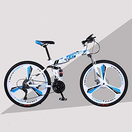 Falträder : Hxx Mountainbike, 24"Doppelscheibenbremsen Dmpfung Mountainbike 21-Gang-Klapprad Aus Kohlenstoffstahl Unisex Mit Variabler Geschwindigkeit, Blau