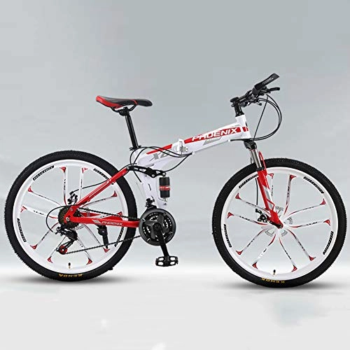 Falträder : Hxx Mountainbike, 24"Unisex Doppelscheibenbremsen Mountainbike Schnell Und Leicht21 Geschwindigkeit Doppel Stodmpfung Kohlenstoffstahl Rahmen Fahrrad, Whitered