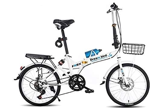 Falträder : HYLK 20 Zoll Faltrad Herren Damen Variable Geschwindigkeit Stoßdämpfung Discbrake Fahrrad Erwachsene Licht Fahrrad (Weiß)