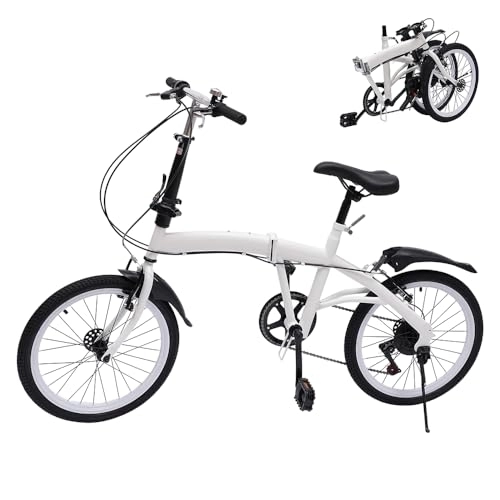 Falträder : Jadeblanc 20 Zoll Erwachsene Faltrad Klappfahrrad 7-Gang Doppel V-Bremse Fahrrad Höhenverstellbar Klapprad Camping City Bike Gift Weiß