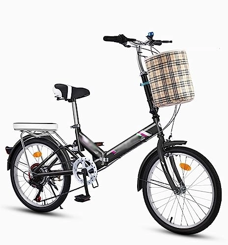Falträder : JAMCHE Klappbares City-Fahrrad, 7-Gang-Klapprad, kompaktes Klappfahrrad aus Kohlenstoffstahl für Erwachsene, vollgefedertes Fahrrad für Jugendliche und Erwachsene