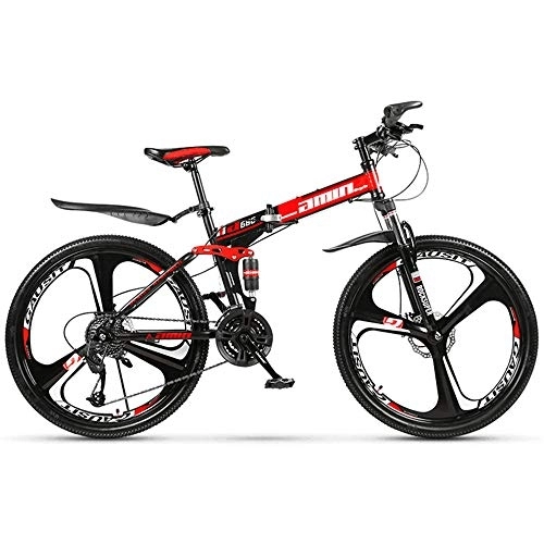 Falträder : JHKGY 24 / 26-Zoll-Mountainbike Mit Vollfederung, Faltrad, Speed Doppelscheibenbremse Erwachsenenrad, Rot, 24 inch 30 Speed