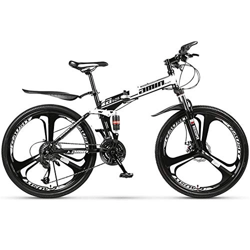 Falträder : JHKGY 24 / 26 Zoll Mountainbike mit Vollfederung Klapprad Speed Doppelscheibenbremse Erwachsenenfahrrad, weiß, 24 inch 21 speed