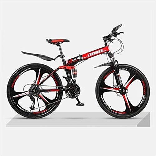 Falträder : JHKGY Leicht Und Langlebig Für Männer Frauen Fahrrad, Bikes Faltrad Mountainbike Doppelscheibenbremse, Leichter Carbon-Vollfederungsrahmen, Rot, 26 inch 30 Speed
