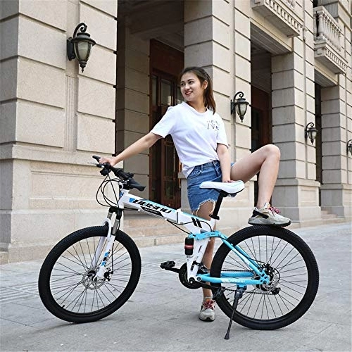 Falträder : JHKGY Mountainbike Full Suspension Faltrad Für Erwachsene, Doppelscheibenbremse, Doppelte Stoßdämpfung Im Variabler Geschwindigkeit, Blau, 26 inch 27 Speed
