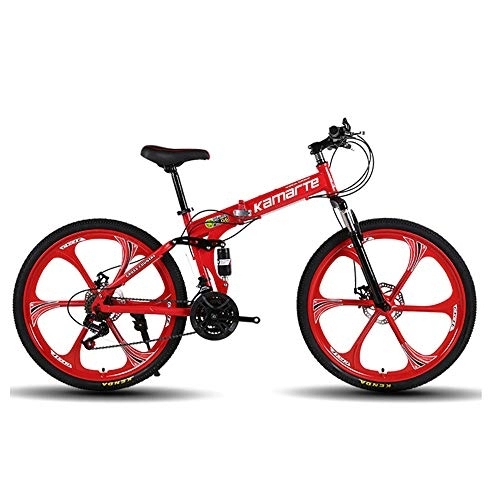 Falträder : JHKGY Offroad Mountainbike, High Carbon Steel Dual Suspension Frame Mountainbike, Doppel Scheibenbremse Fahrrad Faltrad, Für Erwachsene Jugendliche, Rot, 26 inch 21 Speed