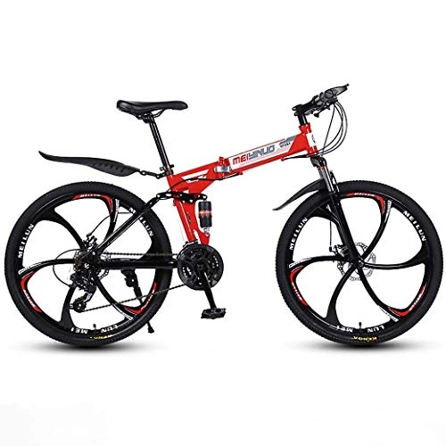 Falträder : JIAWYJ YANGHAO-Mountainbike für Erwachsene- 26-Zoll-27-Gang-Mountainbike für Erwachsene, leichte Aluminium-Voll-Federungsrahmen, Federgabel, Scheibenbremse, rot, d DGZZXCSD-1