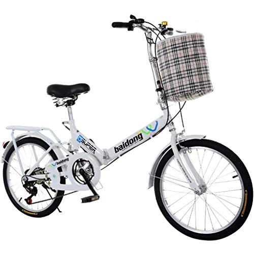 Falträder : JINDAO faltbares Fahrrad Folding Fahrrad-bewegliche Single Speed ​​Fahrrad Student Stadt-Pendler-Freestyle Fahrrad mit Korb, Weiß (Size : Medium Size)