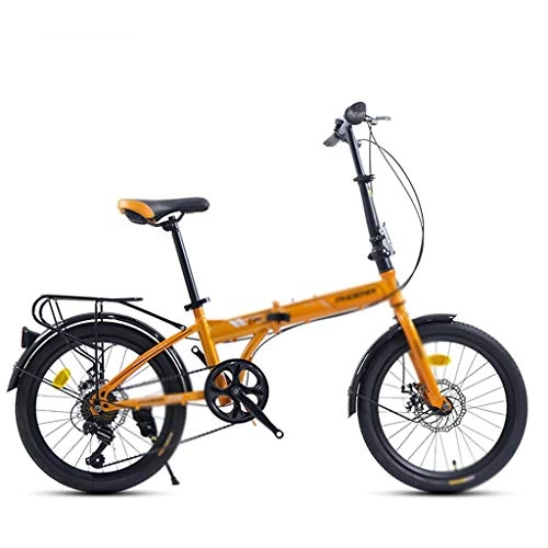 Falträder : Jixi Klapprad 20 Zoll Adult Bike Ultra-Light Tragbarer 7-Gang-Fahrrad vorne und hinten Mechanische Scheibenbremsen Bike (Color : Orange, Größe : 20in)